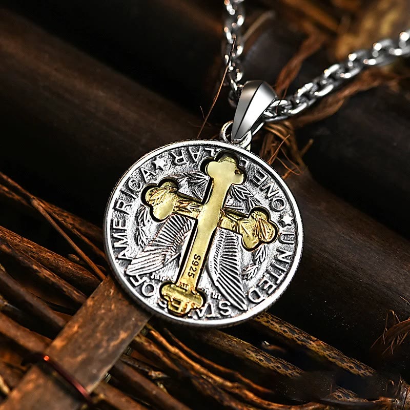 christiandiscipleshop Vintage Double-sided Cross Coin Pendant Necklace