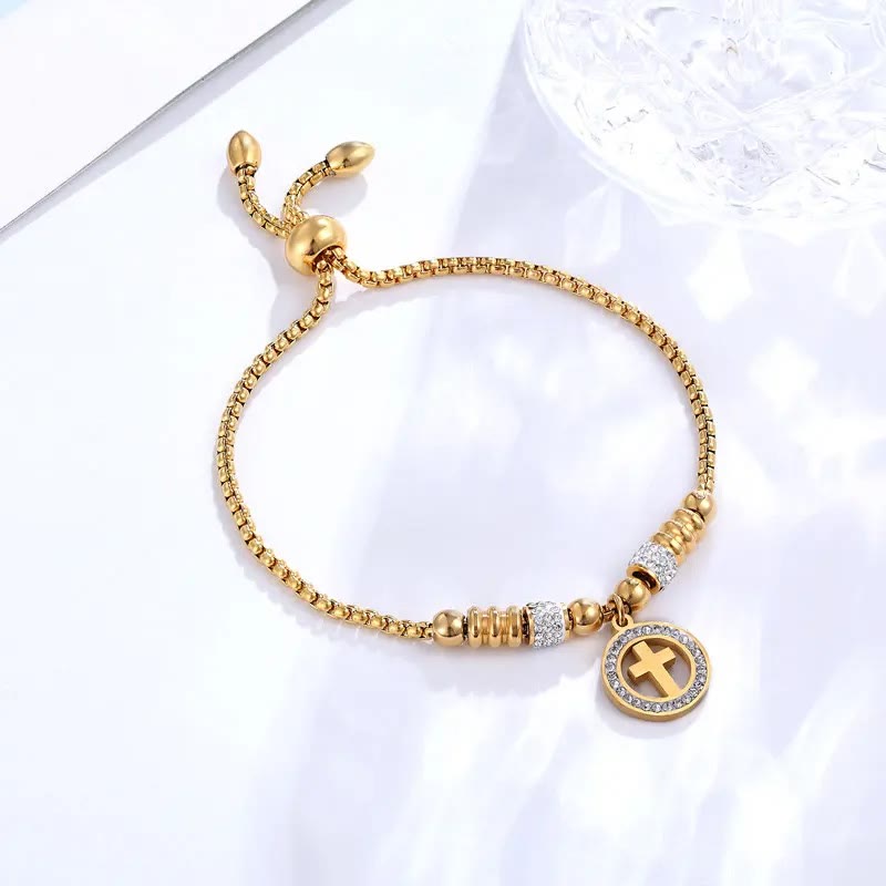 Christiandiscipleshop Crafted Circle Cross Charm Zirconia Bracelet