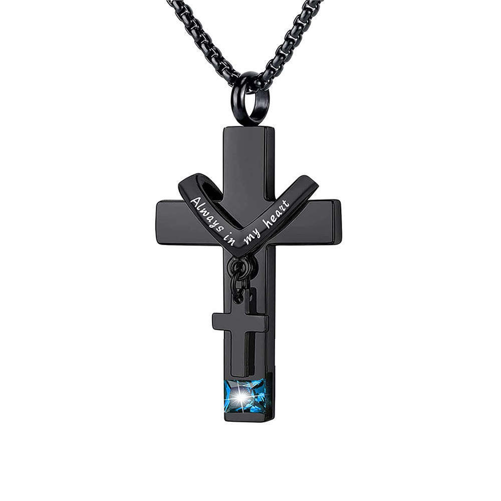 Christianartworkshop 12 Months Birthstone Double Cross Ashes Urn Pendant Necklace