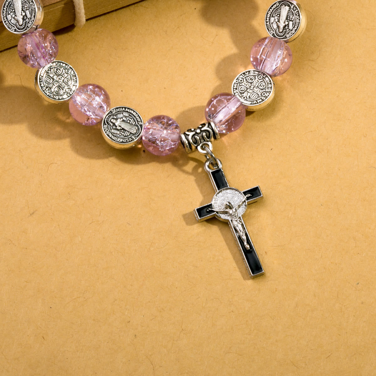 christiandiscipleshop Jesus Cross Alloy Charm Pendant Beaded Bracelet