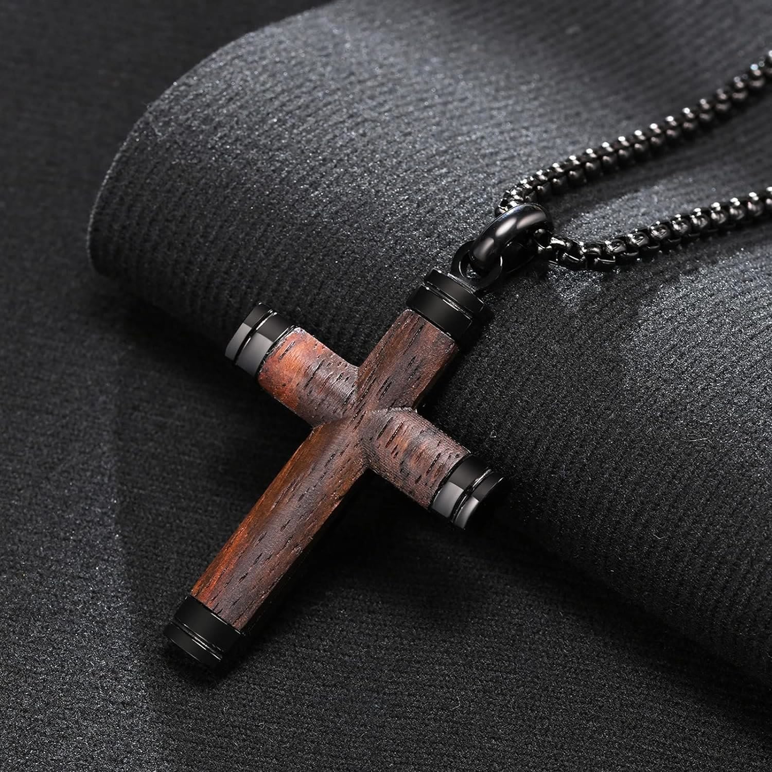 Christiandiscipleshop Pearwood Wooden Cross Pendant Titanium Necklace