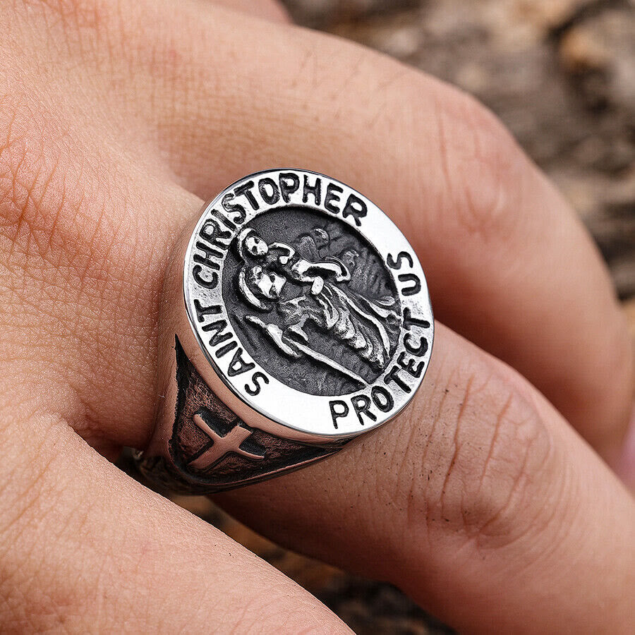 Christiandiscipleshop Saint Christopher Protect Us Medal Signet Ring