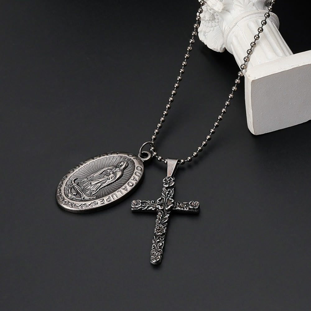 Christiandiscipleshop Our Lady of Guadalupe & Cross Exquisite Retro Titanium Necklace