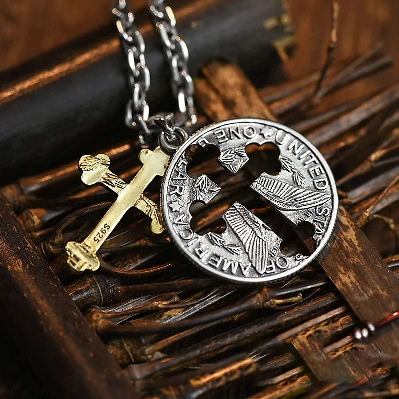 christiandiscipleshop Vintage Double-sided Cross Coin Pendant Necklace