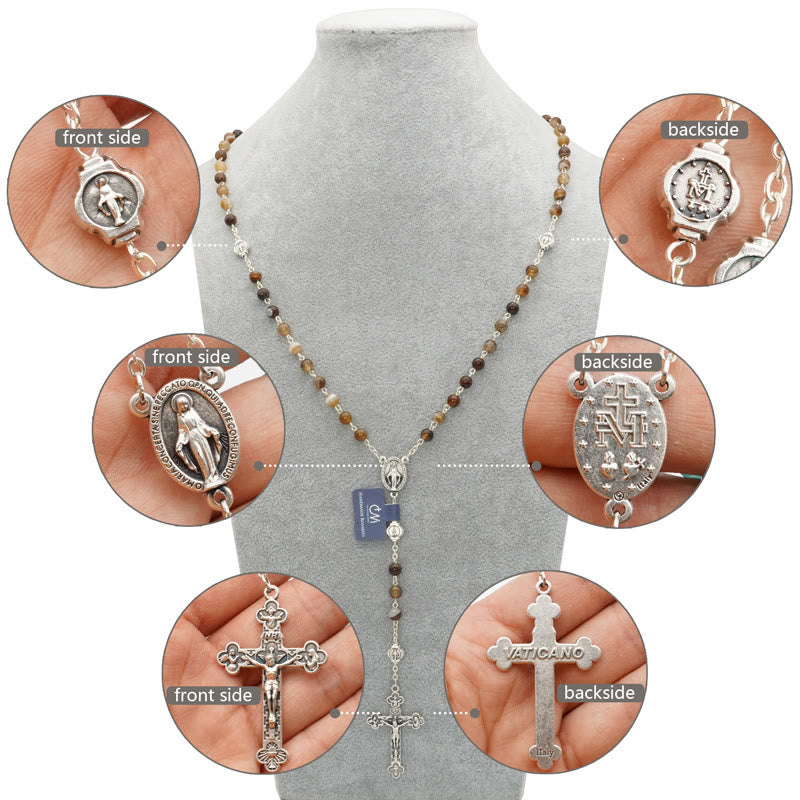 christiandiscipleshop Virgin Mary Agate Prayer Rosary with 5-in-1 Crucifix