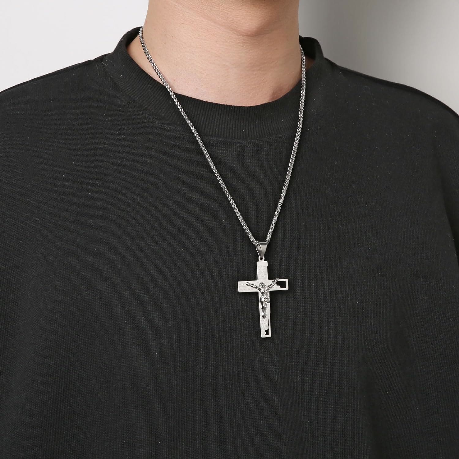 christiandiscipleshop Stainless Steel Crucifix Bible Prayer Pendant Necklace Chain