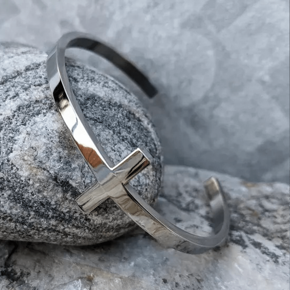 Christiandiscipleshop Silver Cross Cuff Bangle Religion Bracelet