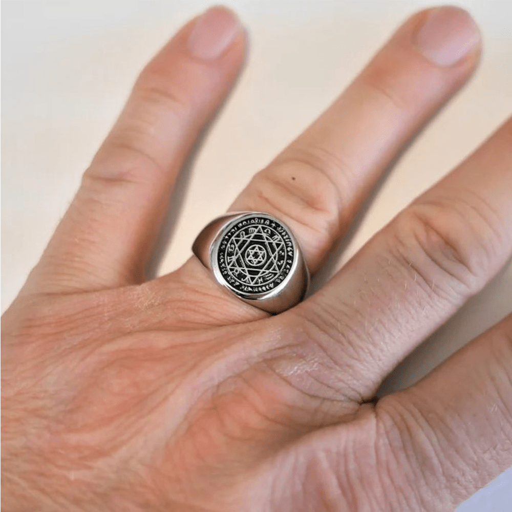 christiandiscipleshop Talisman Seal of Solomon Six-Pointed Star Constellation Rings Stainless Steel Band