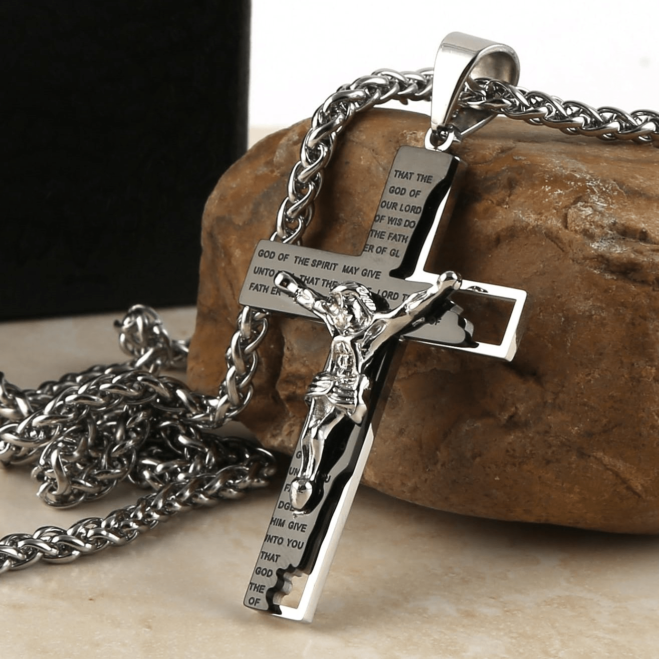 christiandiscipleshop Stainless Steel Crucifix Bible Prayer Pendant Necklace Chain