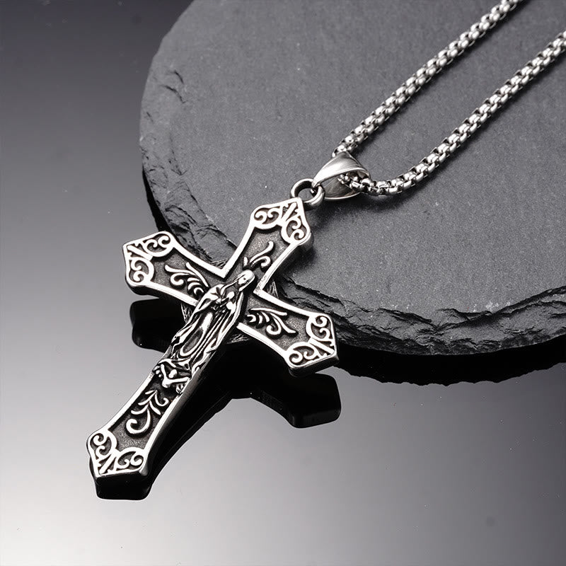 Christiandiscipleshop Retro Titanium Virgin Mary Cross Pendant Necklace