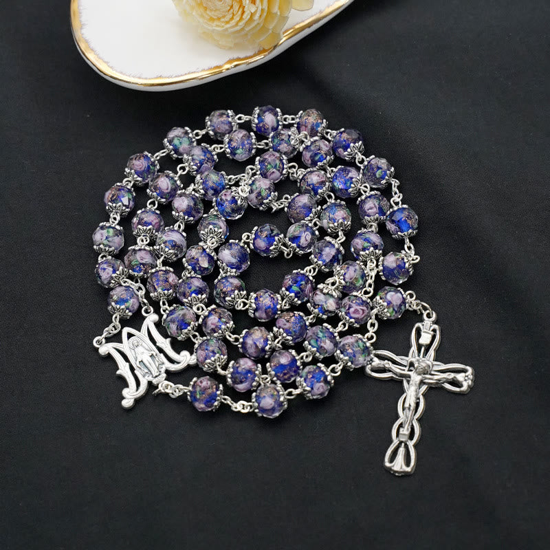 Christiandiscipleshop Glazed Crystal Rose Flower Beads Rosary