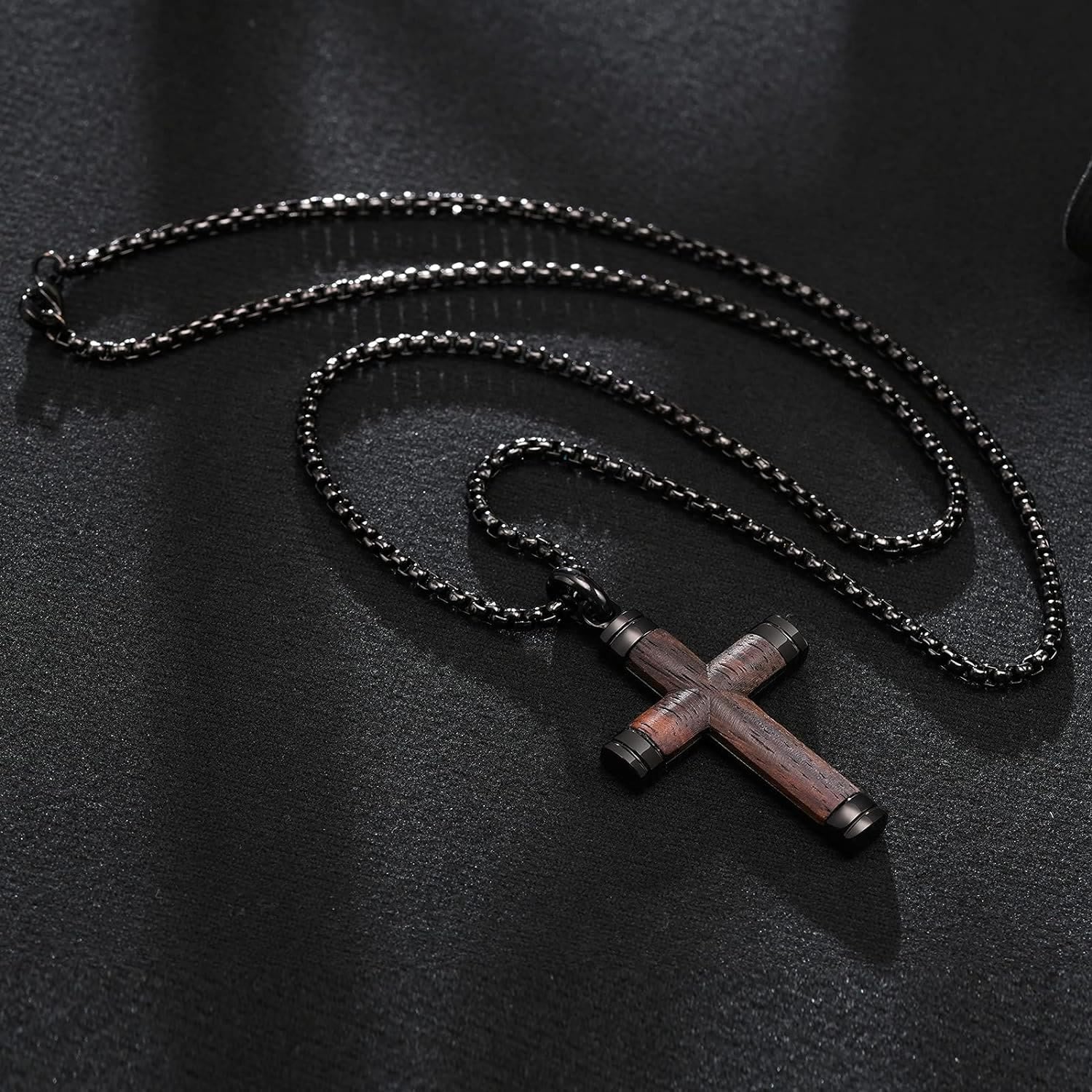 Christiandiscipleshop Pearwood Wooden Cross Pendant Titanium Necklace