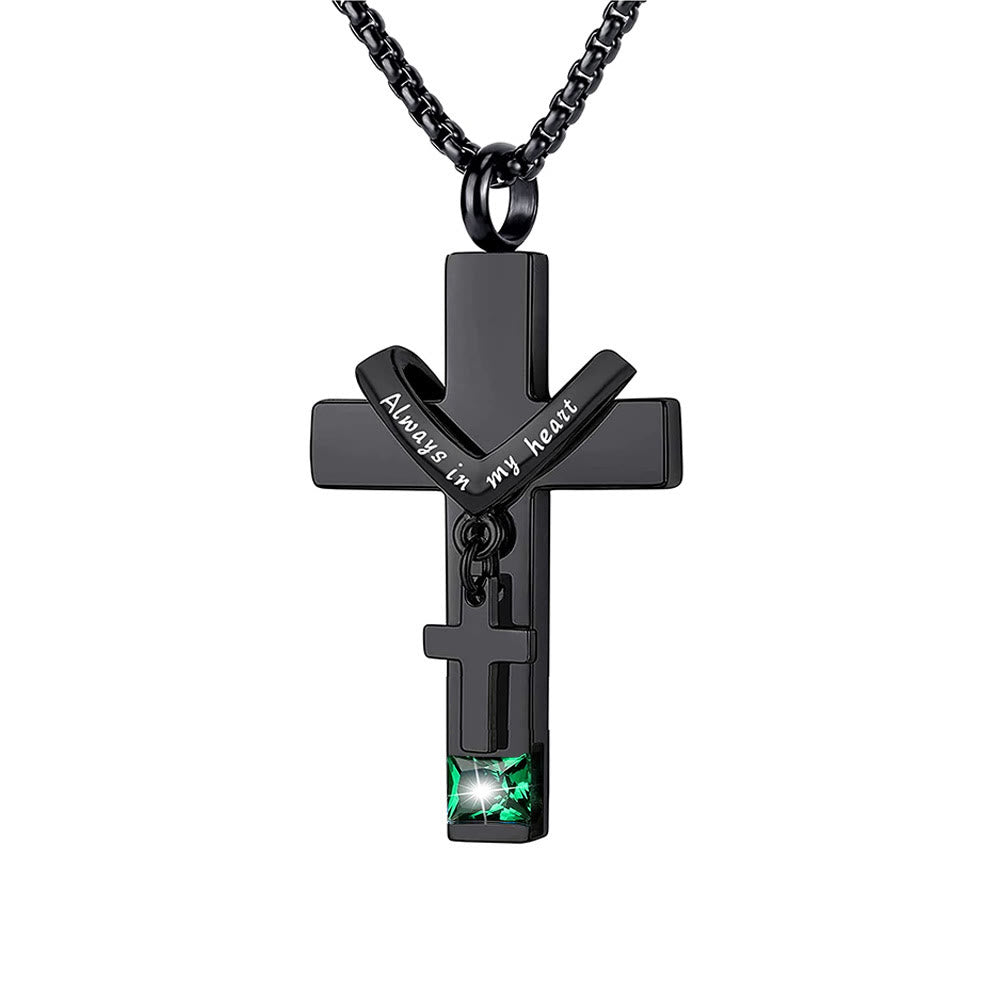 Christianartworkshop 12 Months Birthstone Double Cross Ashes Urn Pendant Necklace