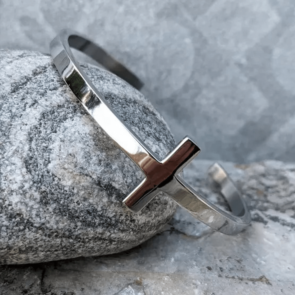Christiandiscipleshop Silver Cross Cuff Bangle Religion Bracelet