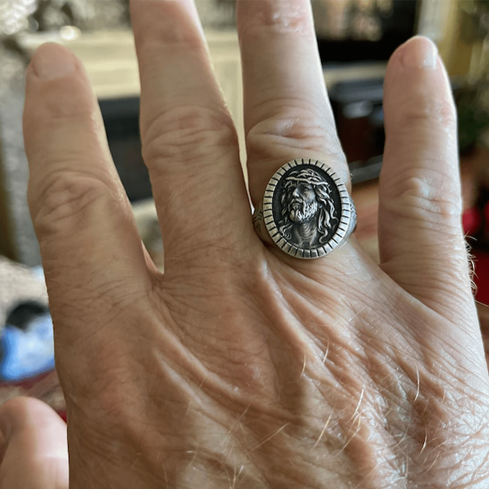 christiandiscipleshop Vintage Christ Jesus Head Cross Blessing Ring