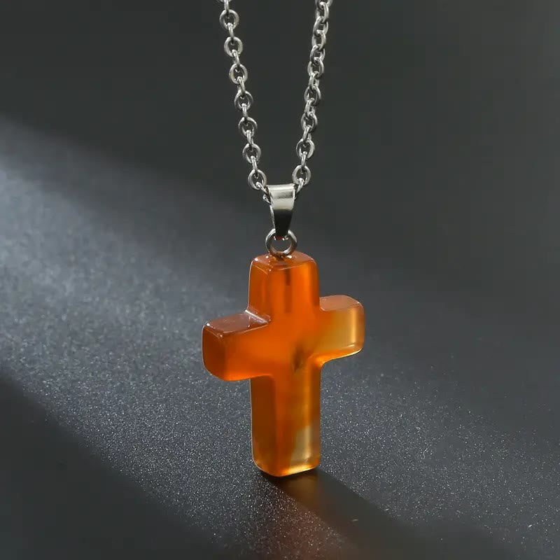 Christiandiscipleshop Natural Stone Cross Gemstone Pendant Necklace