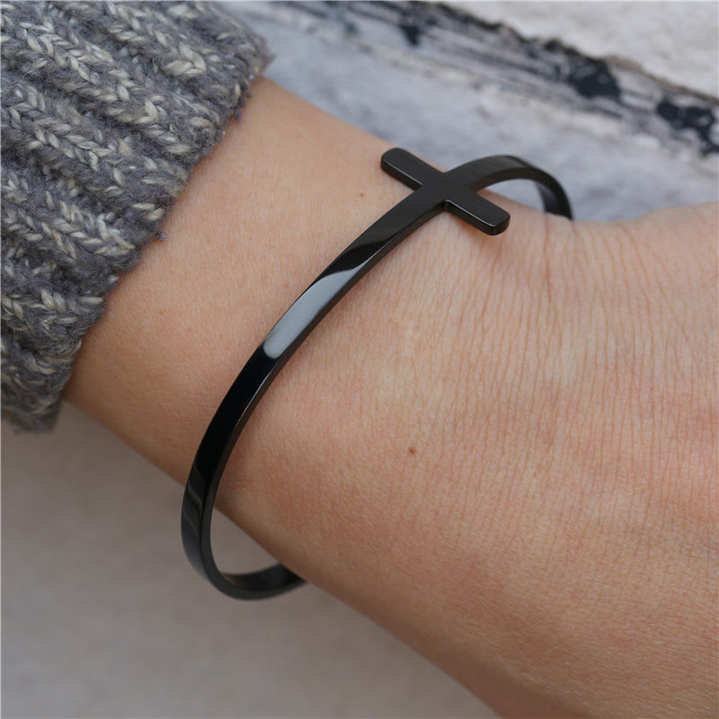 Christiandiscipleshop Silver Cross Cuff Bangle Religion Bracelet