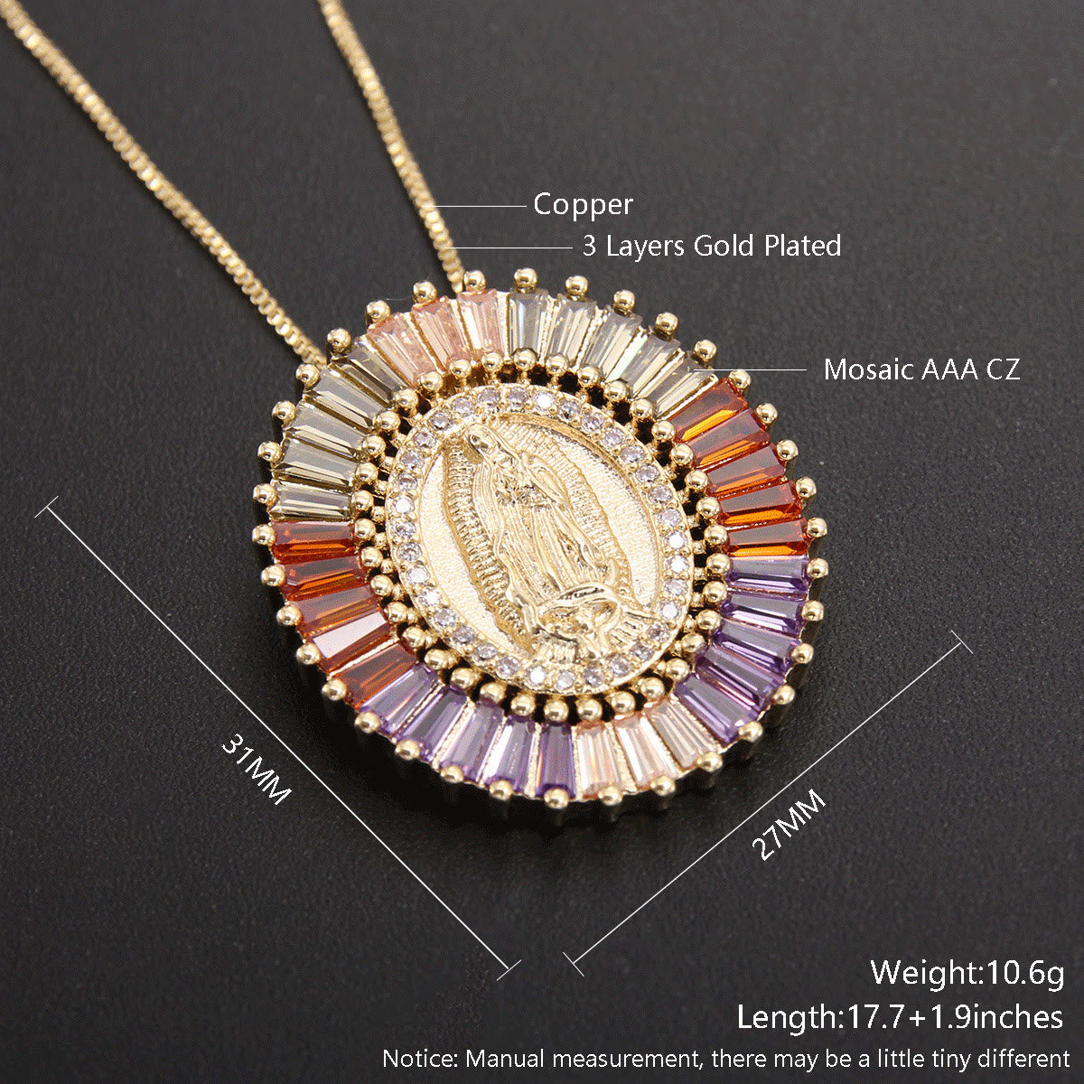 Christiandiscipleshop Our Lady of Guadalupe Zirconia Amulet Pendant Necklace