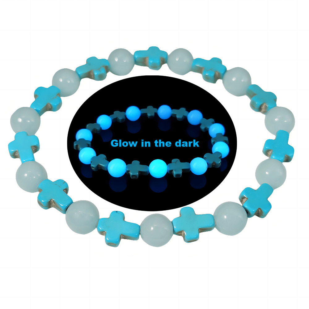 christiandiscipleshop Turquoise Cross with Luminous Pearls Bracelet