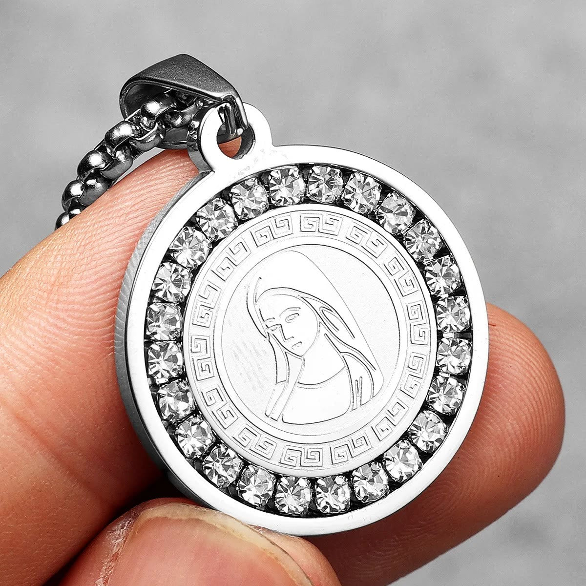christiandiscipleshop Zircon Set Virgin Mary Titanium Pendant Necklace
