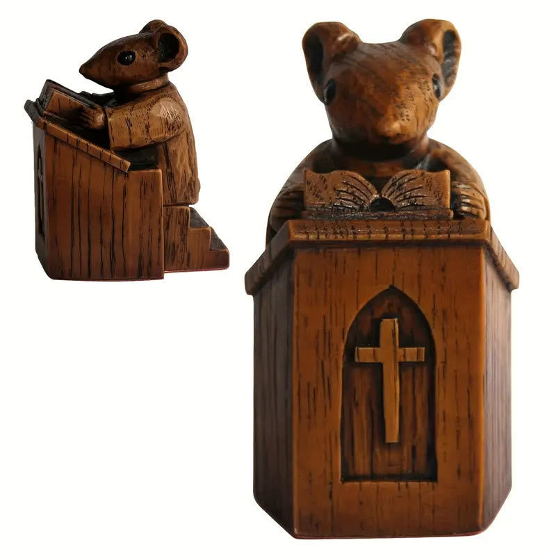 Christiandiscipleshop Rustic Vintage Style Brown Resin Church Mice Stereoscopic Desktop Ornaments