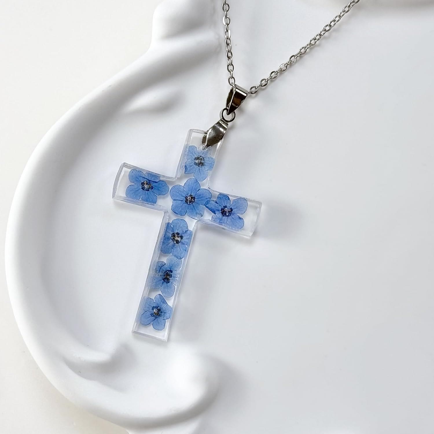 Christiandiscipleshop Fresh Style Natural Real Dried Flower Cross Necklace
