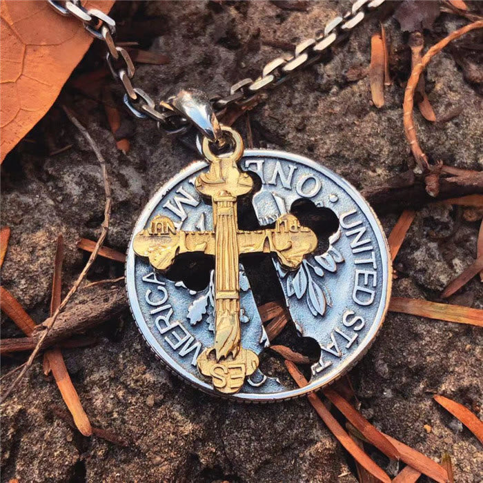 christiandiscipleshop Vintage Double-sided Cross Coin Pendant Necklace