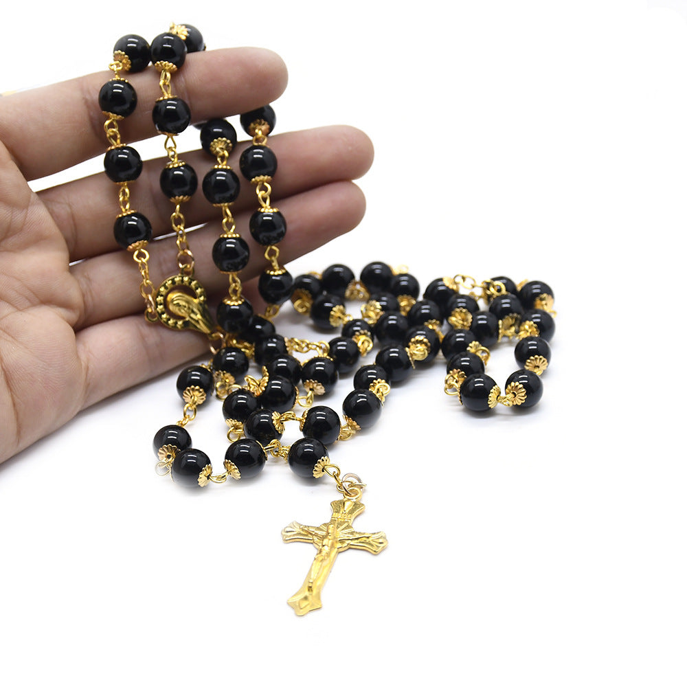 Black Pearl Beads Praying Rosary with Crucifix