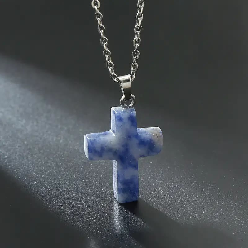 Christiandiscipleshop Natural Stone Cross Gemstone Pendant Necklace