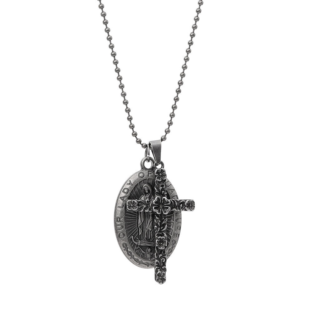 Christiandiscipleshop Our Lady of Guadalupe & Cross Exquisite Retro Titanium Necklace