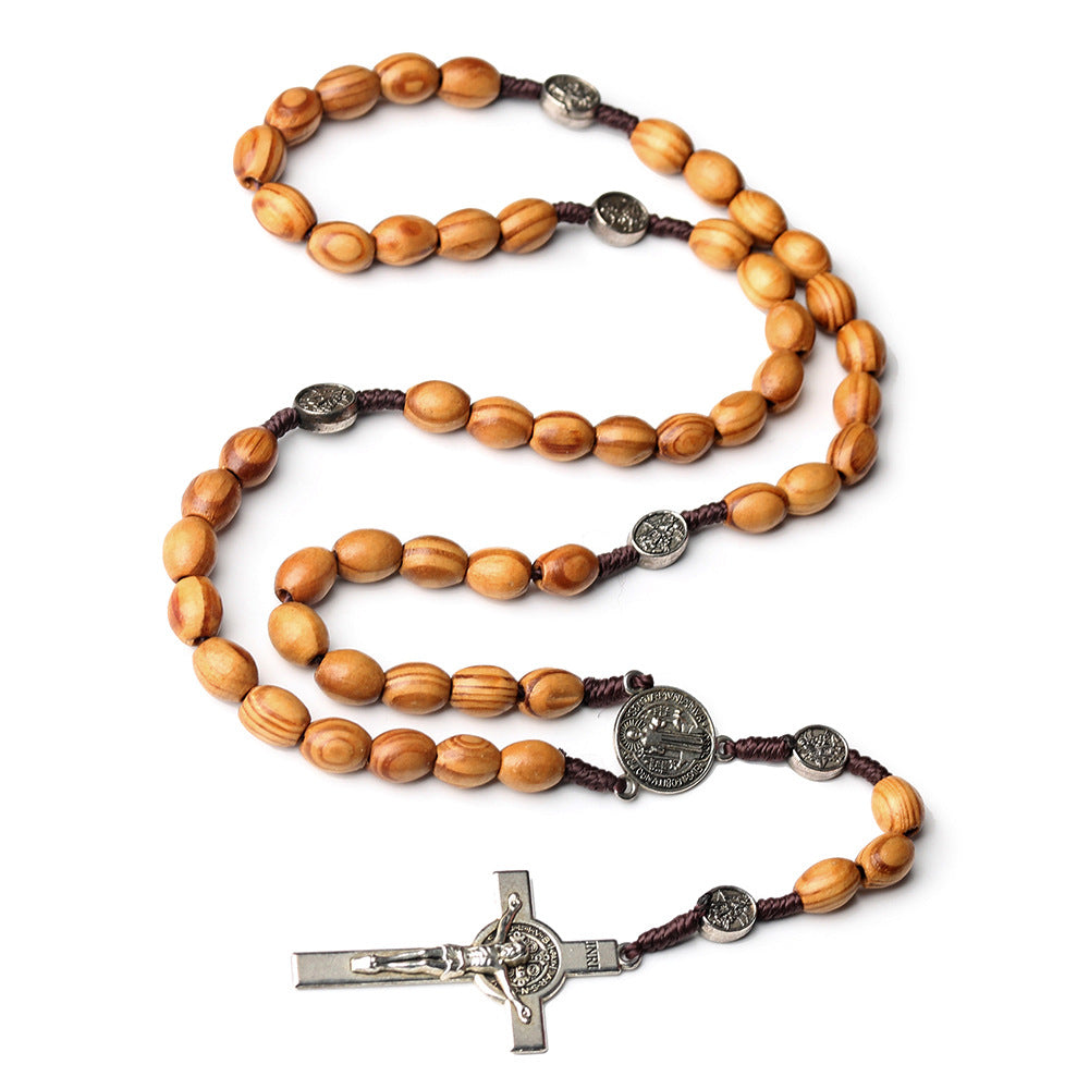 St. Benedict Natural Olive Wood Rosary with Crucifix