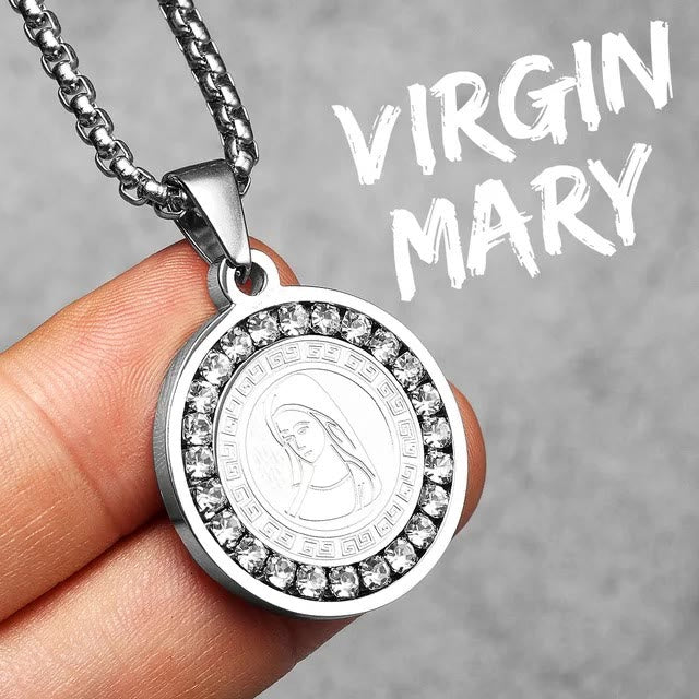 christiandiscipleshop Zircon Set Virgin Mary Titanium Pendant Necklace