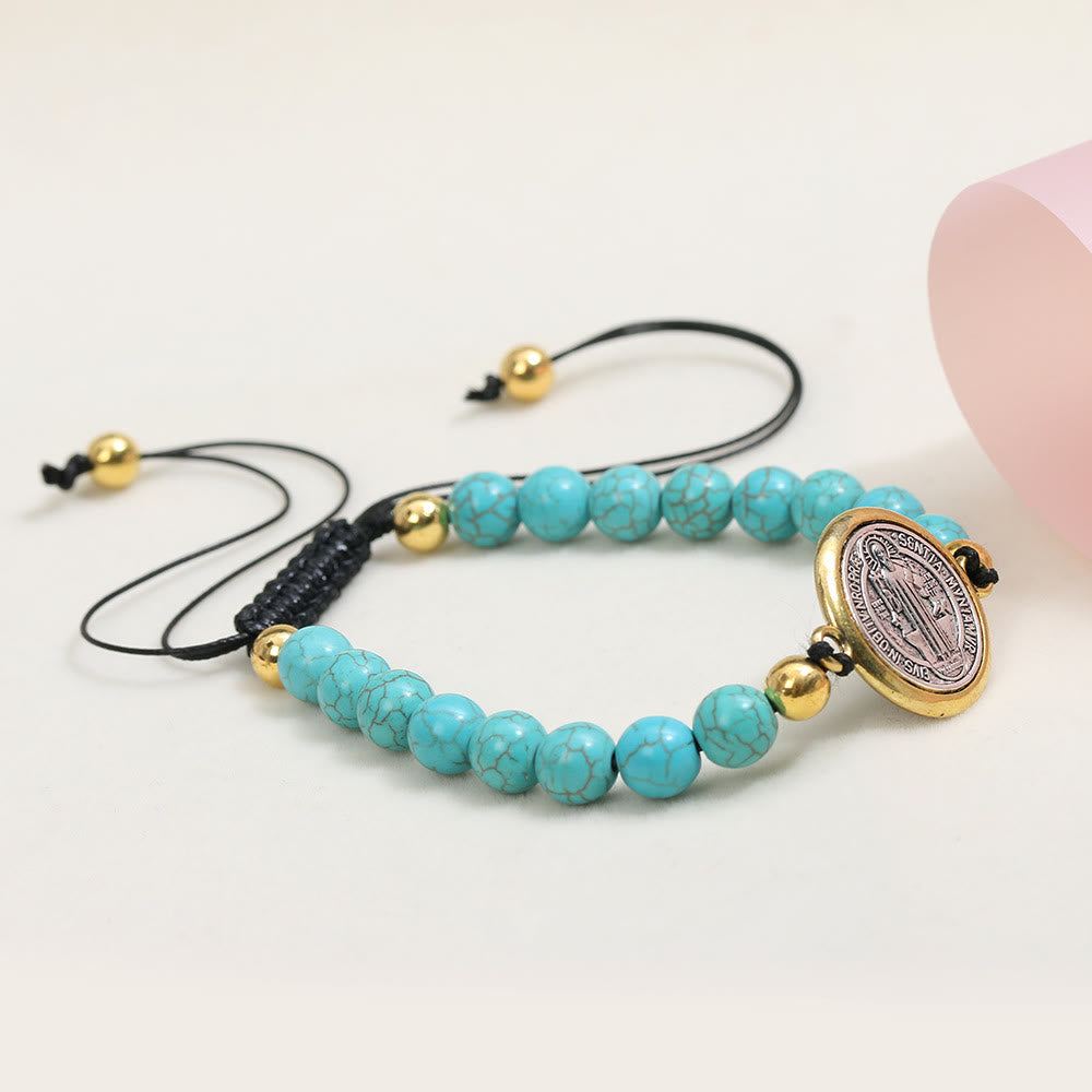 christiandiscipleshop Turquoise St. Benedict Prayer Blessing Beaded Bracelet