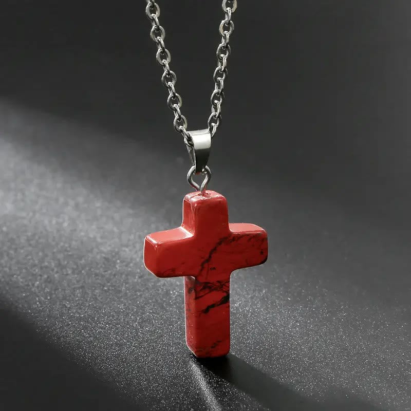 Christiandiscipleshop Natural Stone Cross Gemstone Pendant Necklace