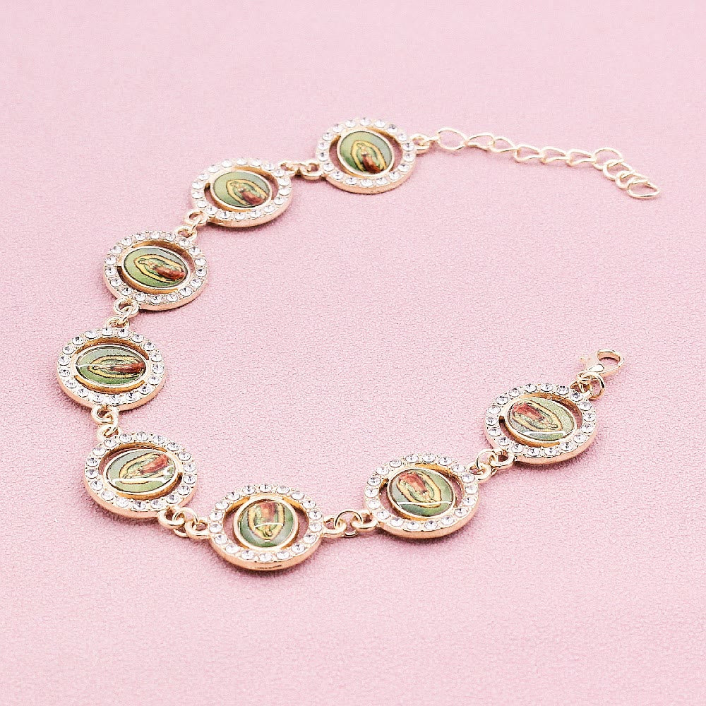 Christiandiscipleshop Our Lady of Guadalupe Zircon Round Medals Bracelet