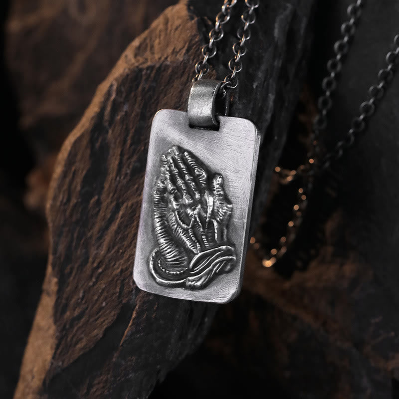 Christiandiscipleshop Retro Pray Hands Silver Medal Faith Necklace