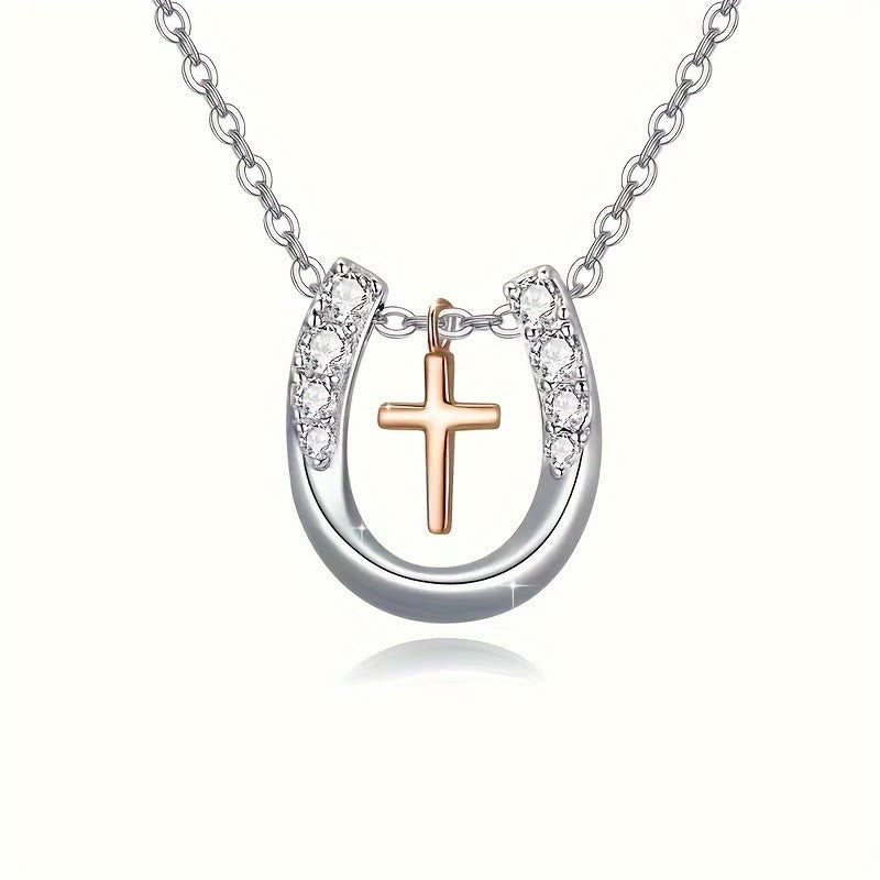 christiandiscipleshop Minimalist Style Hollow Horseshoe Cross Pendant Necklace