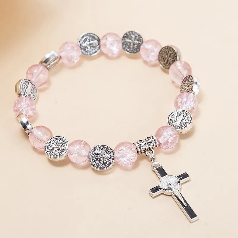 christiandiscipleshop Jesus Cross Alloy Charm Pendant Beaded Bracelet