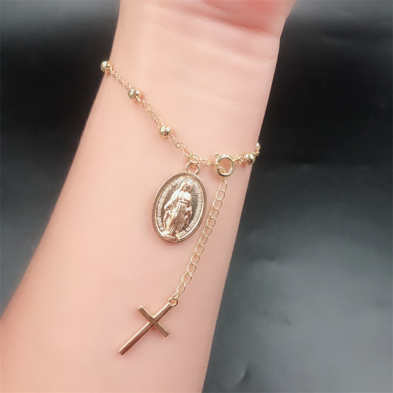 christiandiscipleshop Virgin Mary Medal & Cross Adjustable Simple Casual Bracelet