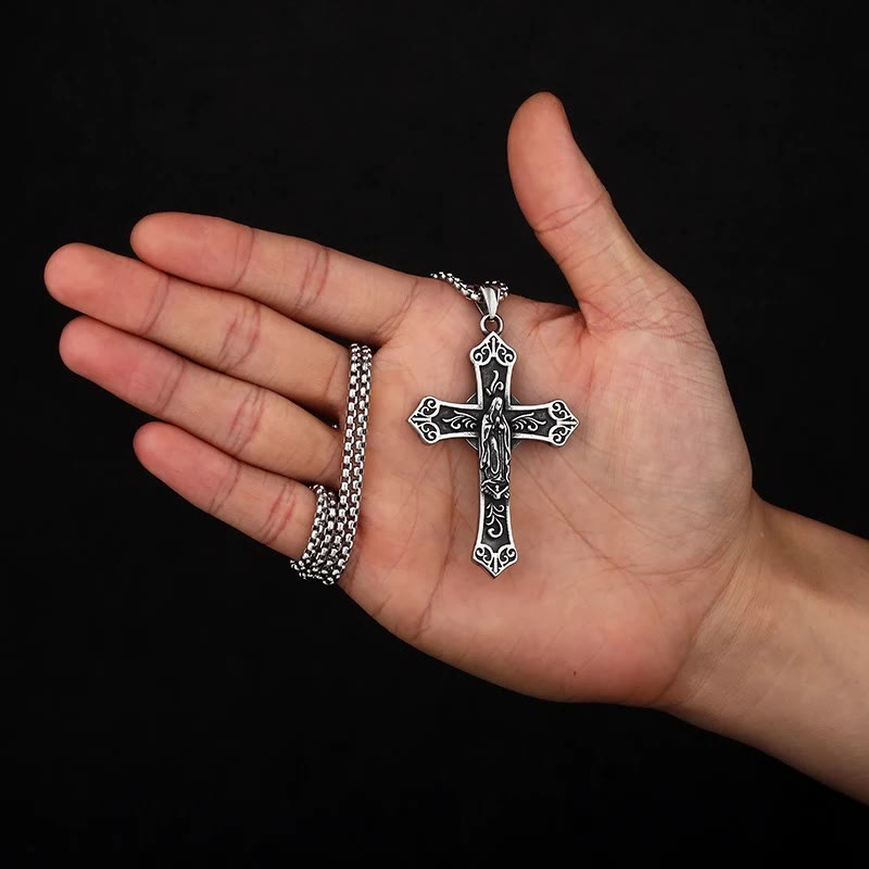 Christiandiscipleshop Retro Titanium Virgin Mary Cross Pendant Necklace