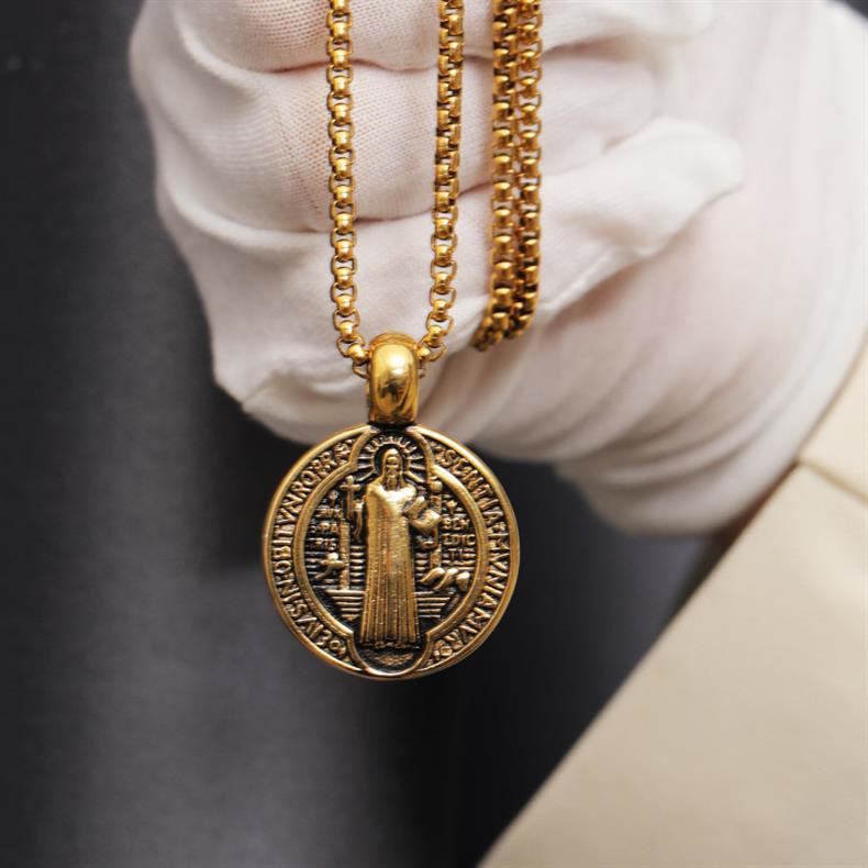 Christiandiscipleshop Double-Sided Pattern St. Benedict Symbol Necklace