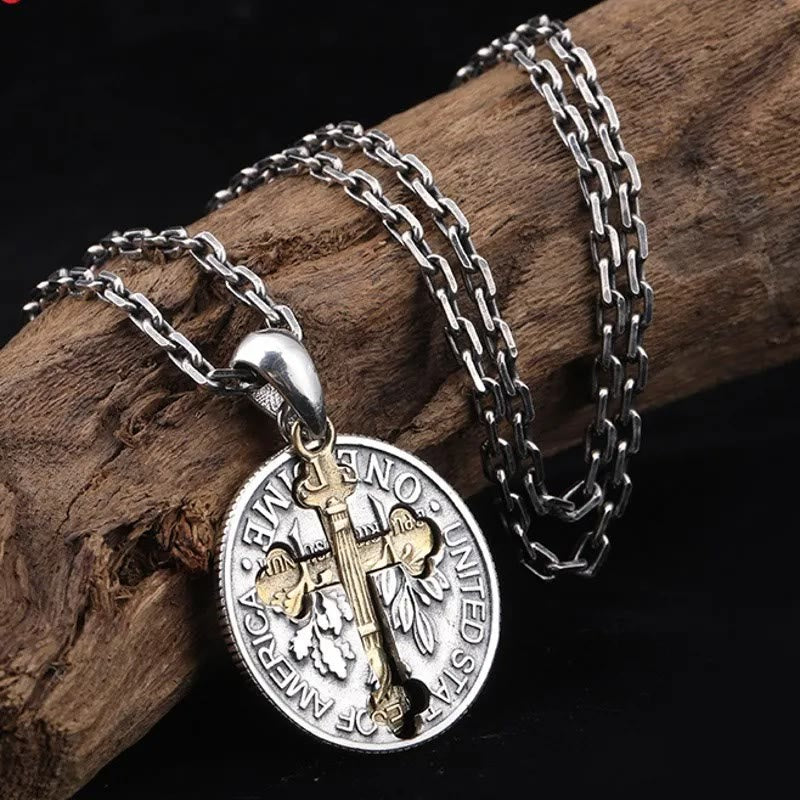 christiandiscipleshop Vintage Double-sided Cross Coin Pendant Necklace