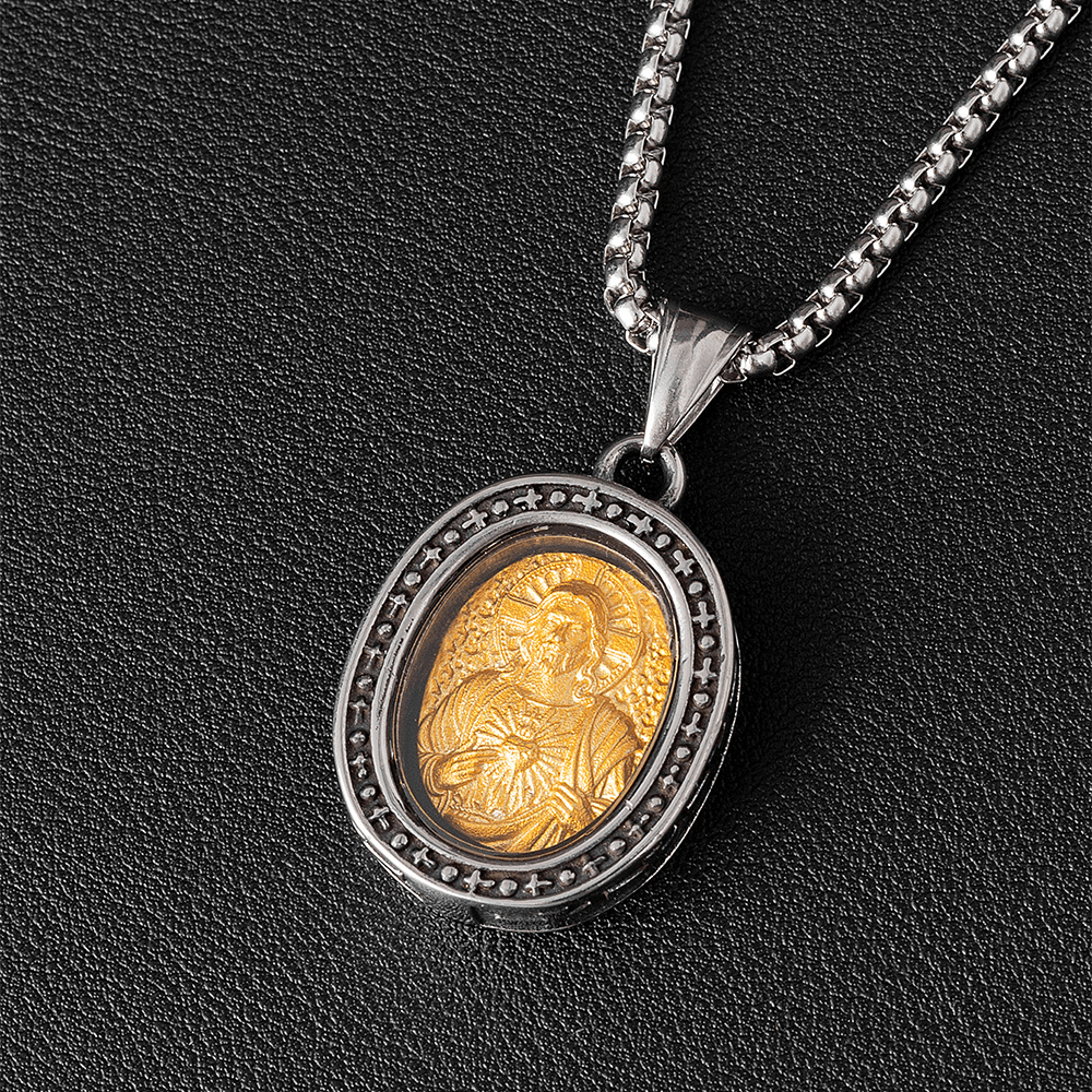 christiandiscipleshopthe Golden Christ Saint Medal Pendant Titanium Necklace