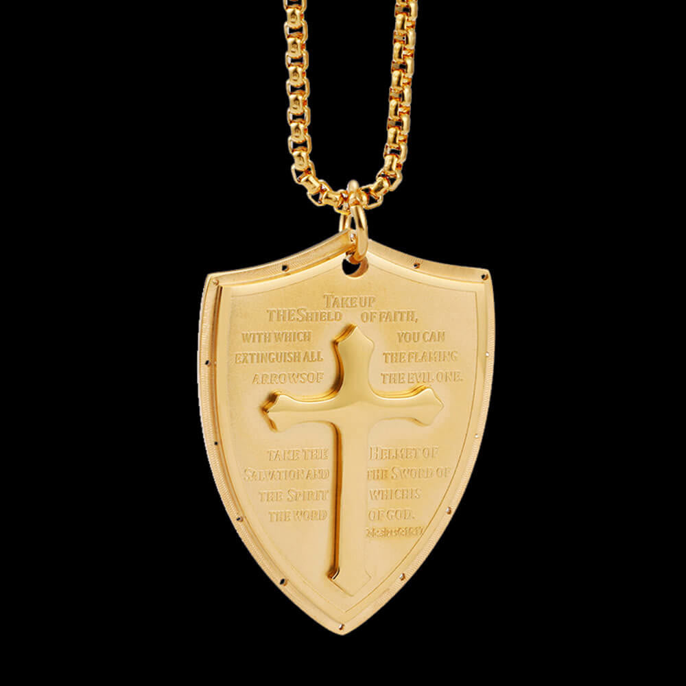 christiandiscipleshop Stainless Steel Lords Prayer Cross Shield Pendant Necklace