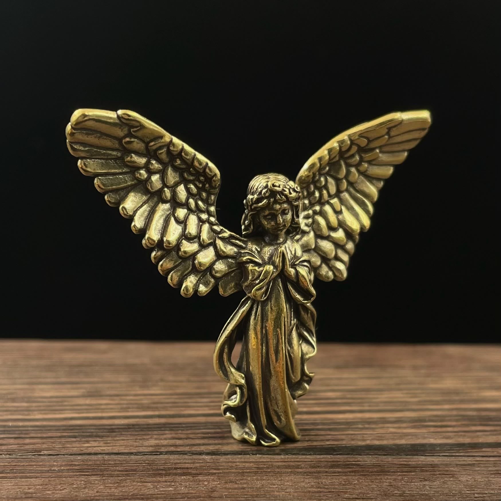Christiandiscipleshop Retro Style Brass Stereoscopic Bronze Guardian Angel(spread wings) Desktop Decorations Ornament