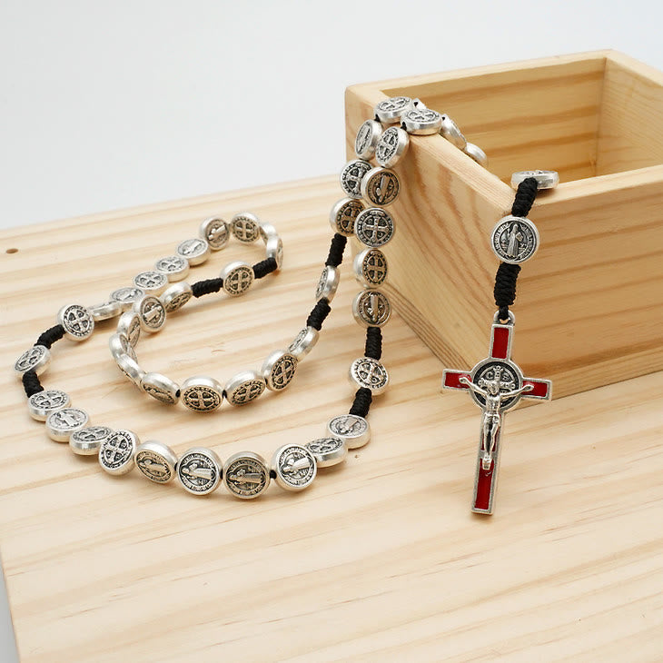 Christiandiscipleshop St. Benedict Alloy Hand-woven Rosary with Crucifix