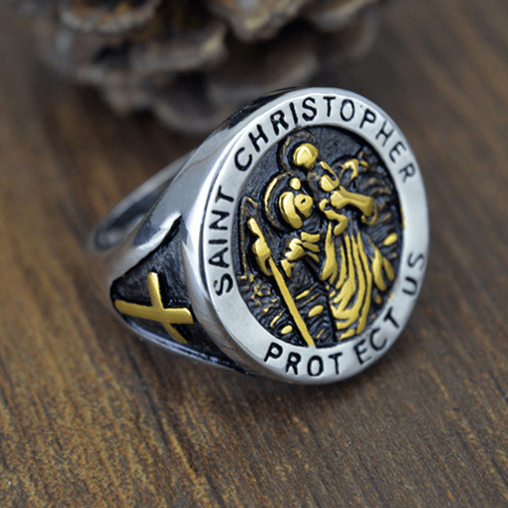 Christiandiscipleshop Saint Christopher Protect Us Medal Signet Ring