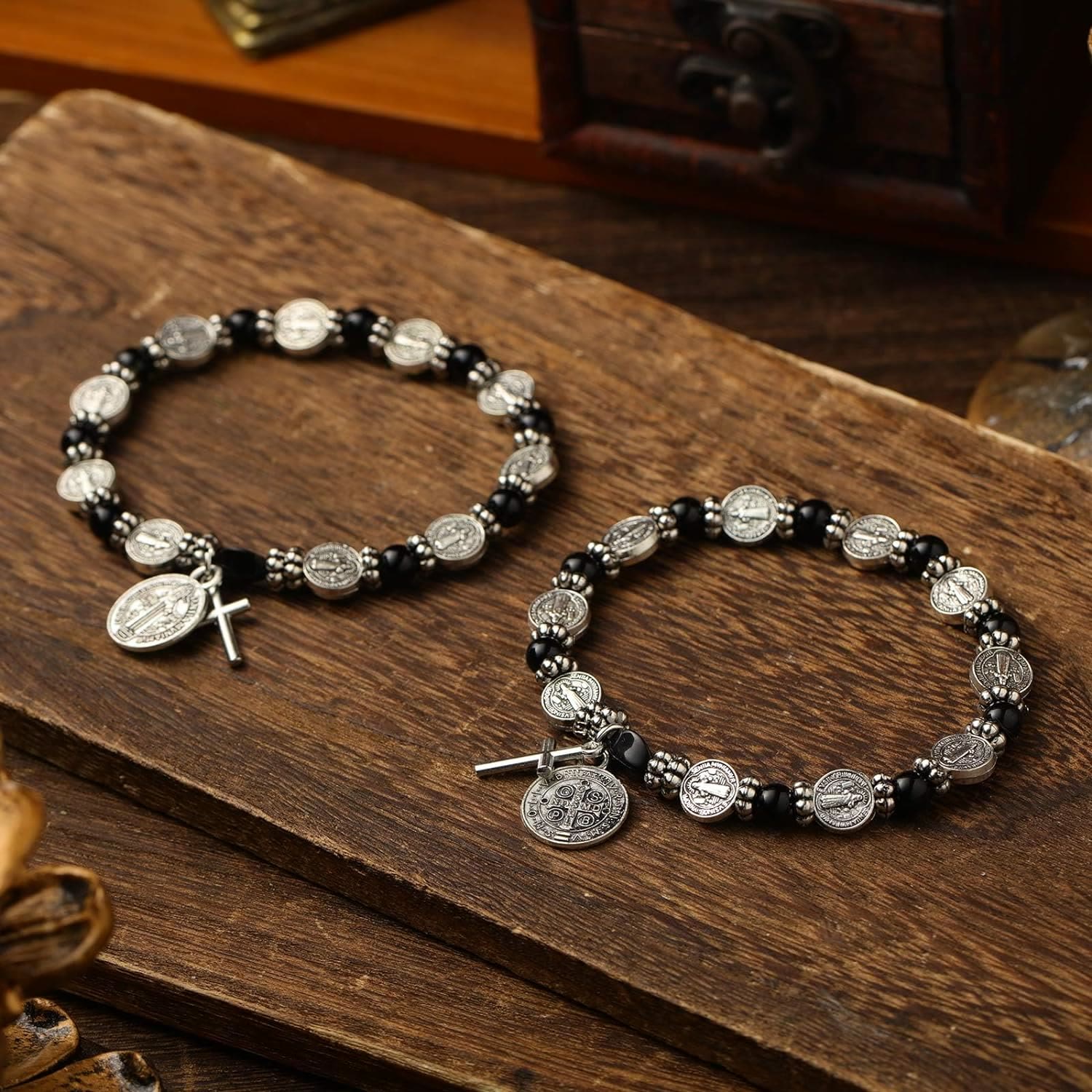 Christiandiscipleshop Silver St. Benedict Medal Rosary Bracelet