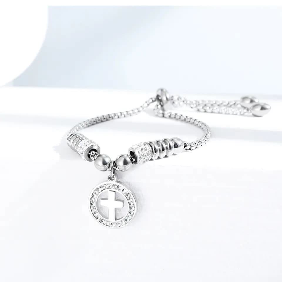 Christiandiscipleshop Crafted Circle Cross Charm Zirconia Bracelet