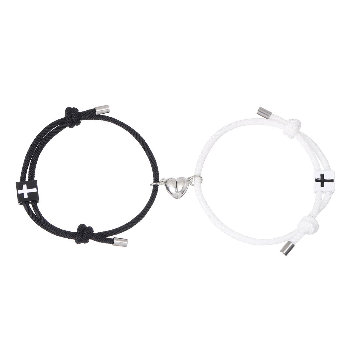 christiandiscipleshop Minimalist Style Heart Magnet Alloy Cross Adjustable Couple Bracelet